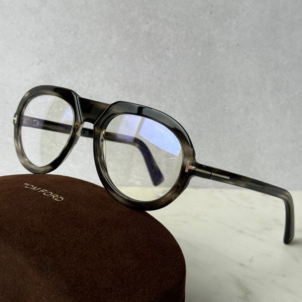 NEW Tom Ford FT5756 Bluelight Frames in Striped Havana $450